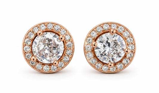 Aretes Pan de Joyería Inspirada Zirconia blanca en Plata Ley .925 con Baño Rosa
