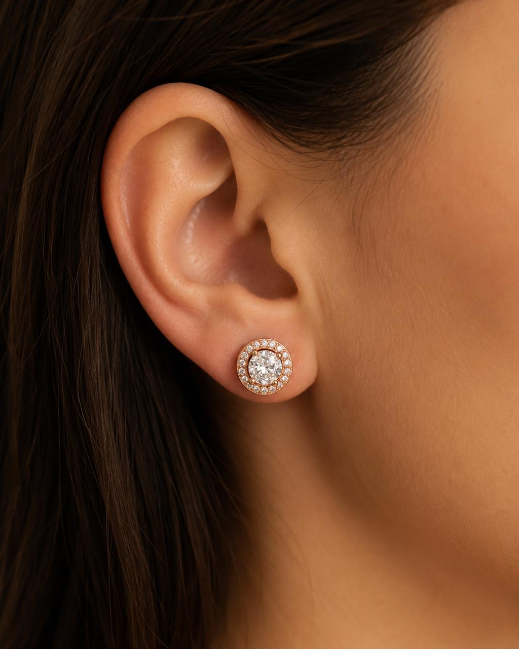 Aretes Pan de Joyería Inspirada Zirconia blanca en Plata Ley .925 con Baño Rosa