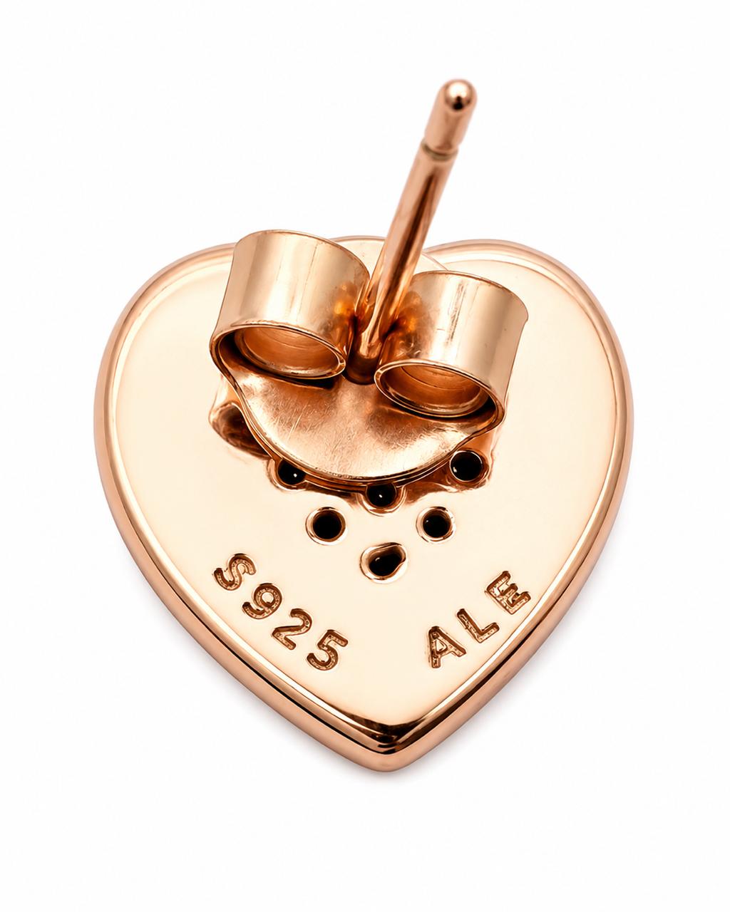 Aretes Pan de Joyería Inspirada Corazon Rosa en Plata Ley .925 con Baño Rosa