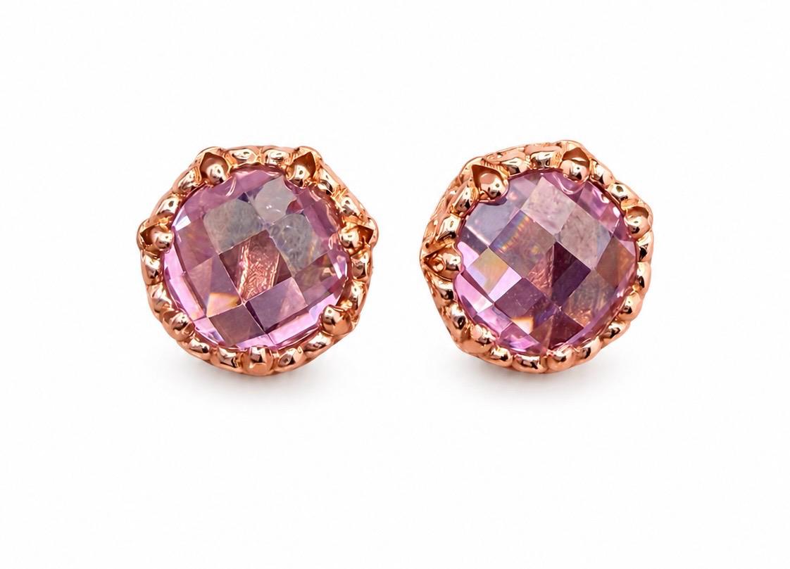 Aretes Pan de Joyería Inspirada Circulo Zirconia en Plata Ley .925 con Baño Rosa