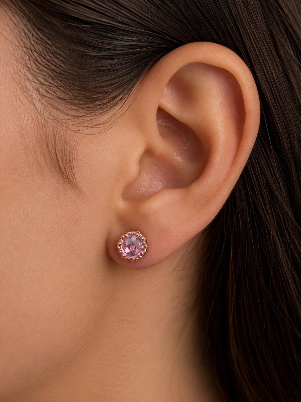 Aretes Pan de Joyería Inspirada Circulo Zirconia en Plata Ley .925 con Baño Rosa