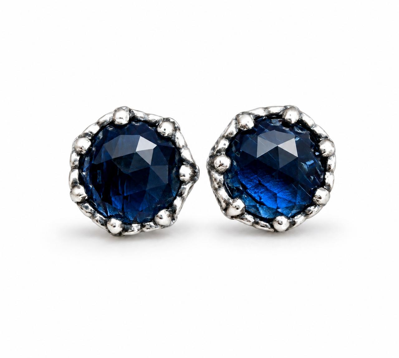 Aretes Inspirados Circulo Azul Estilo Pan en Plata Ley .925