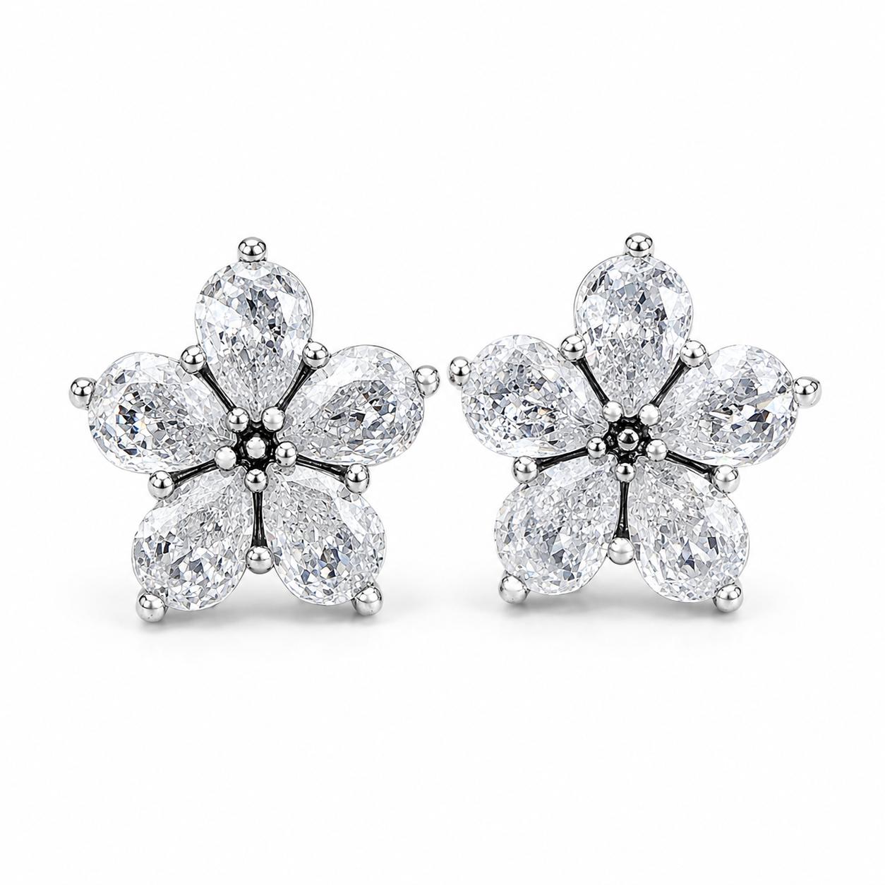 Aretes Inspirados Estilo Pan Flor Zirconia en Plata Ley .925