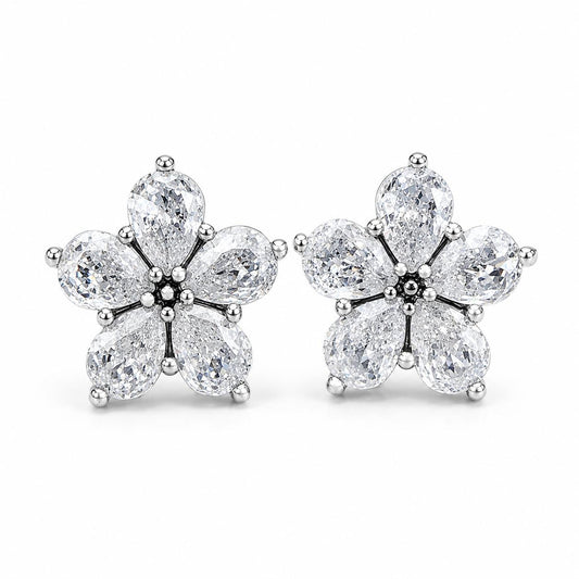 Aretes Inspirados Estilo Pan Flor Zirconia en Plata Ley .925