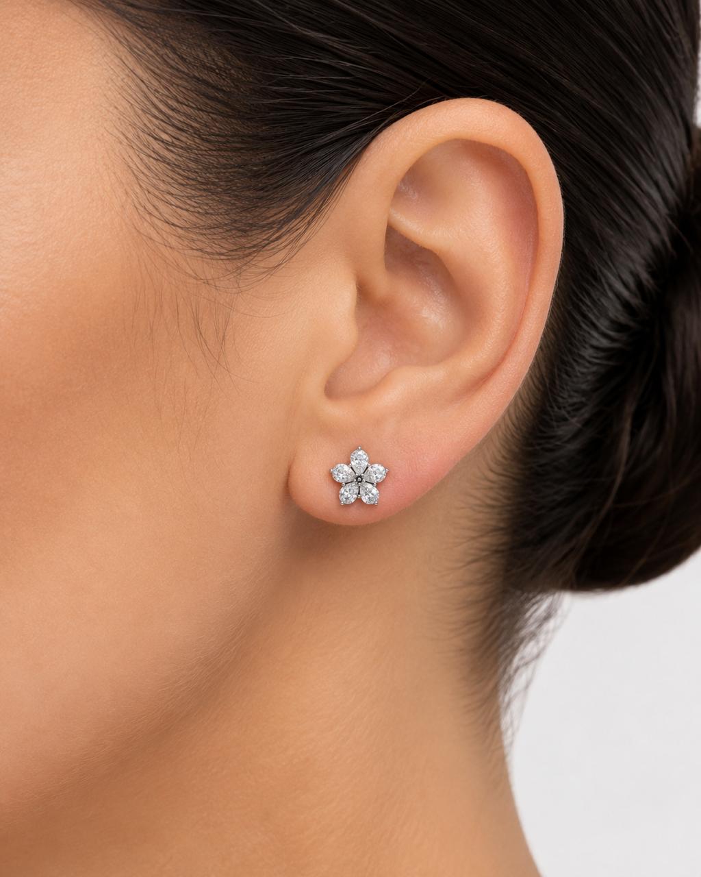 Aretes Inspirados Estilo Pan Flor Zirconia en Plata Ley .925