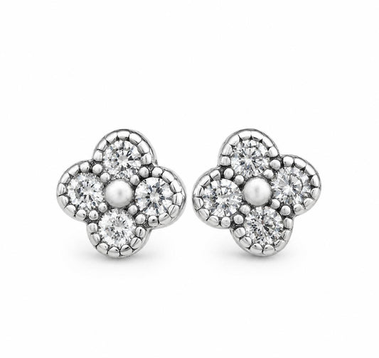Aretes Inspirados Estilo Pan Flor Zirconia en Plata Ley .925