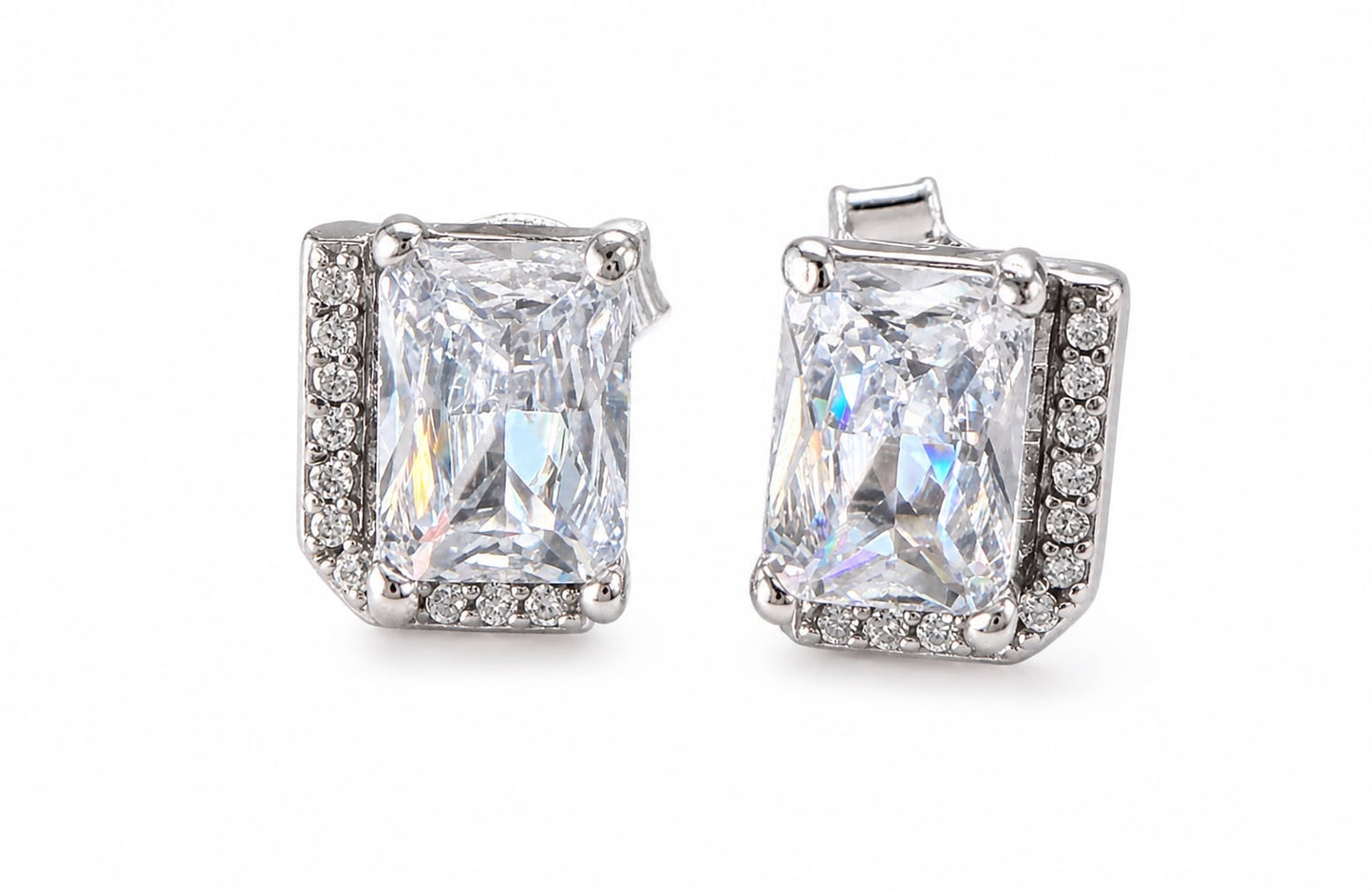 Aretes Inspirados Rectangulo Blanco Estilo Pan en Plata Ley .925