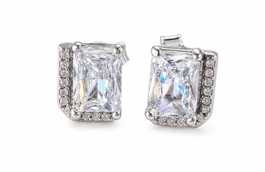 Aretes Inspirados Rectangulo Blanco Estilo Pan en Plata Ley .925