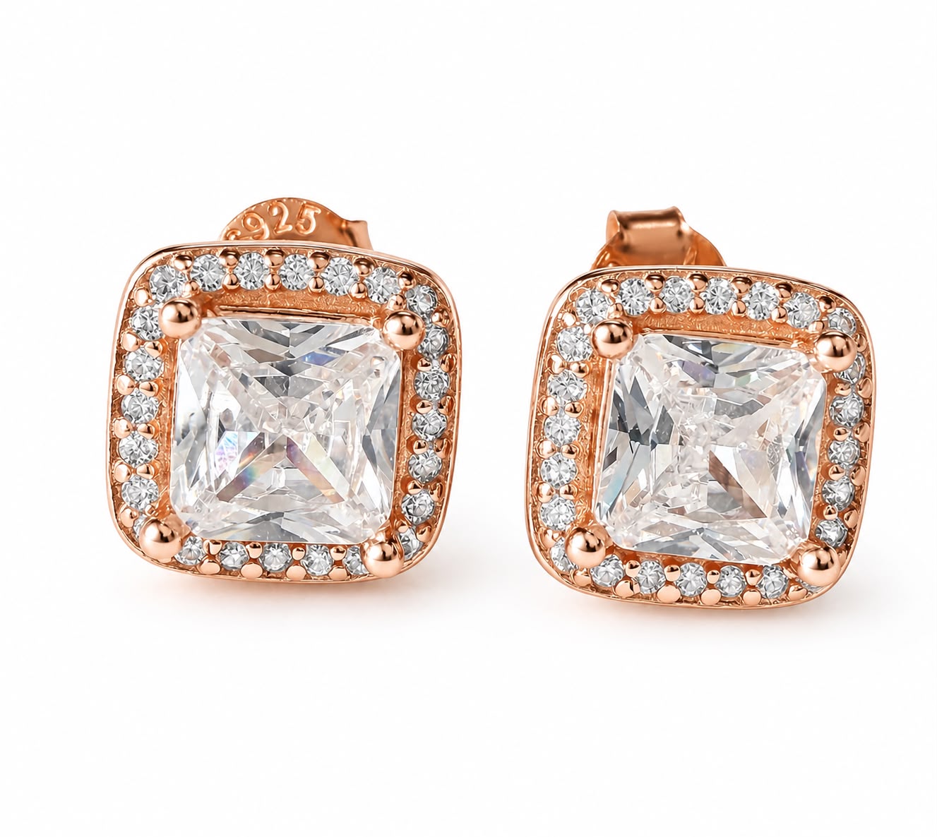 Aretes Inspirados Cuadro Estilo Pan en Plata rosa Ley .925