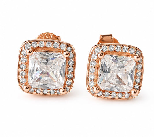 Aretes Inspirados Cuadro Estilo Pan en Plata rosa Ley .925