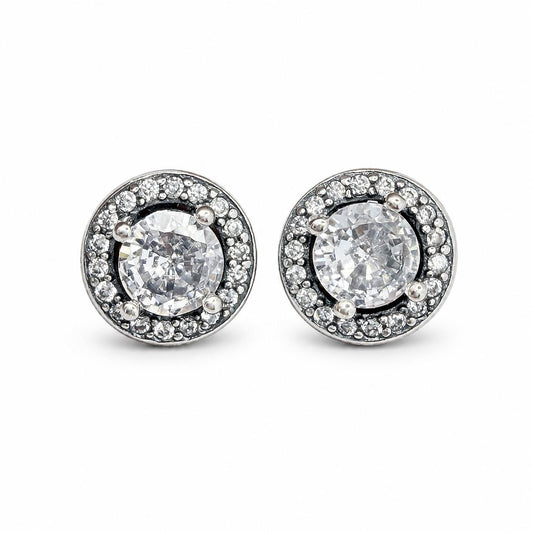 Aretes Inspirados Circulo Zirconia Estilo Pan en Plata Ley .925