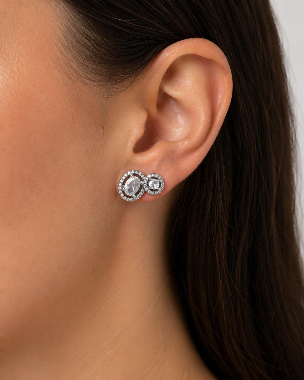 Aretes Inspirados Circulos Zirconia Estilo Pan en Plata Ley .925