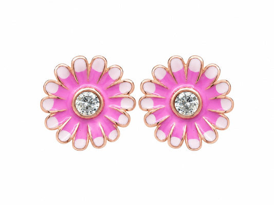 Aretes Pan de Joyería Inspirada Flor Ros en Plata Ley .925 con Baño Rosa