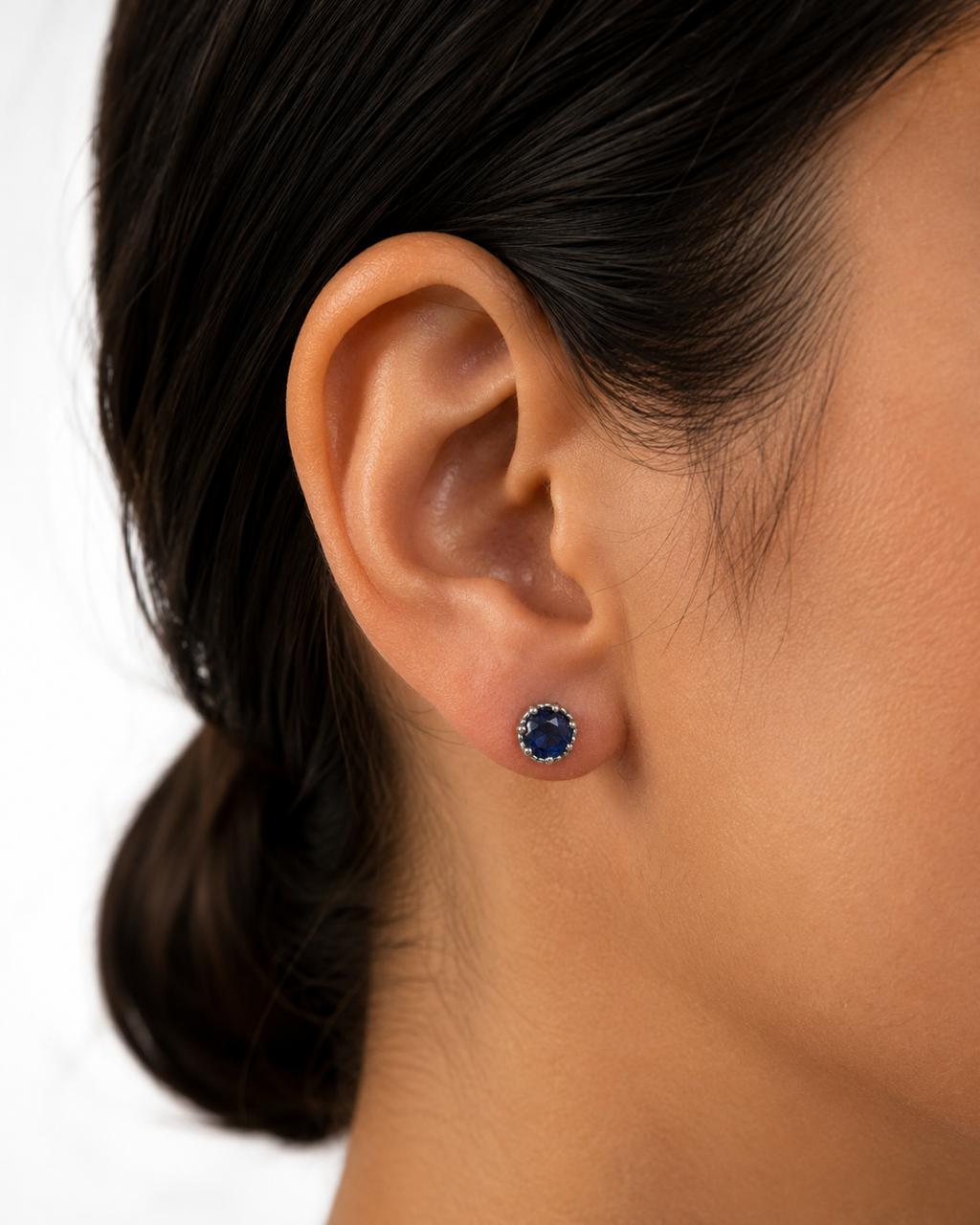Aretes Inspirados Circulo Azul Estilo Pan en Plata Ley .925