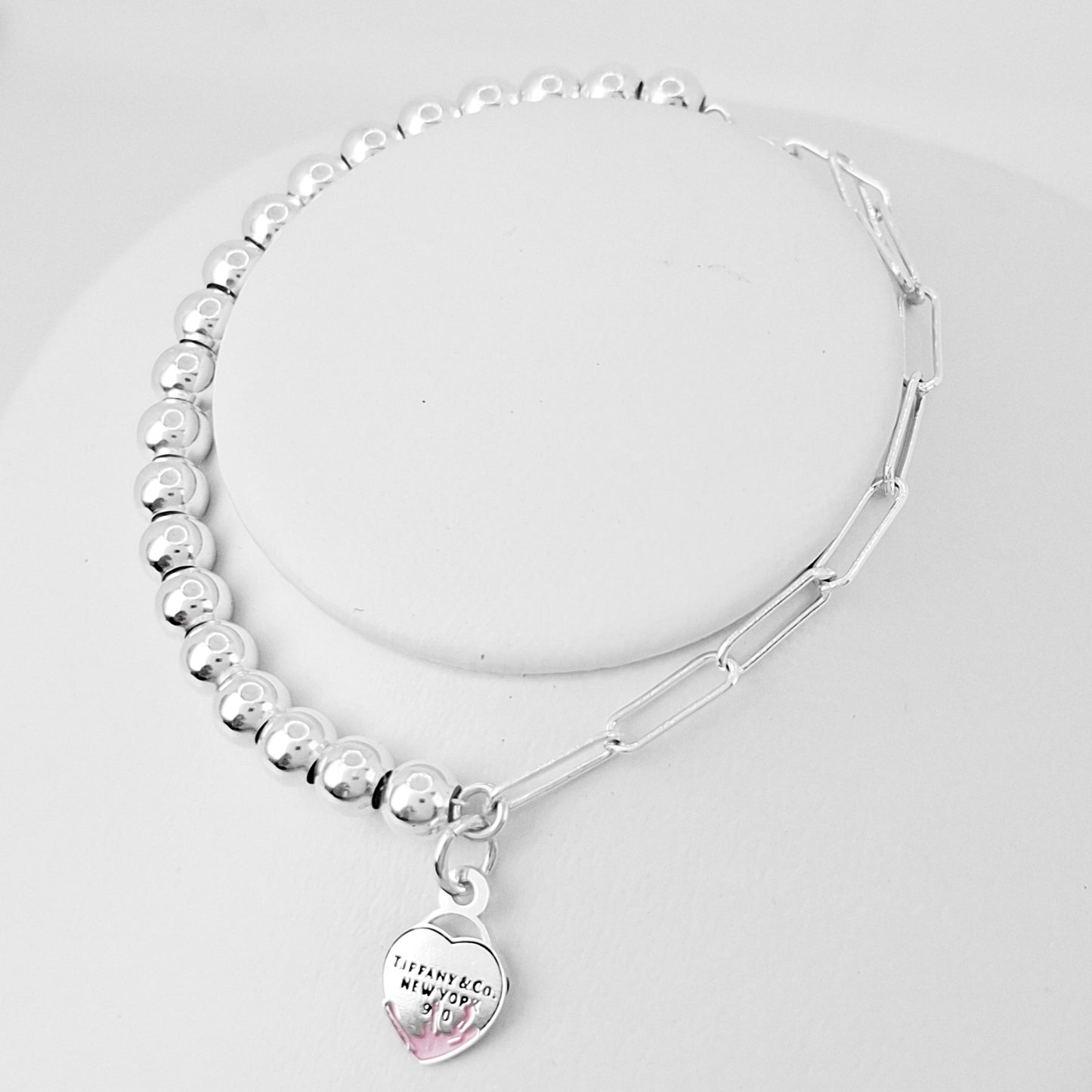 Pulsera Bola Corazon Rosa Tiff